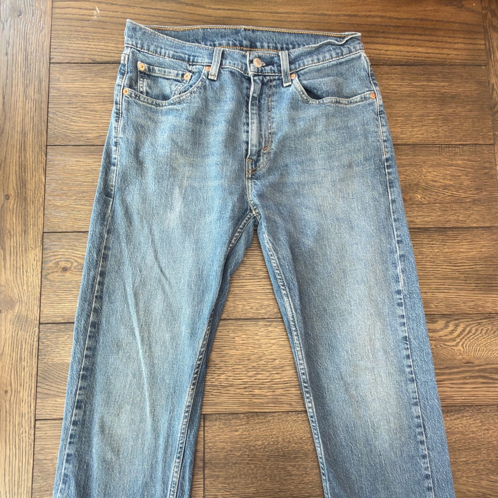 Levis 505 Regular Fit Straight Leg Jeans Mens W32 L32 Medium Wash Blue Denim - Picture 4 of 11